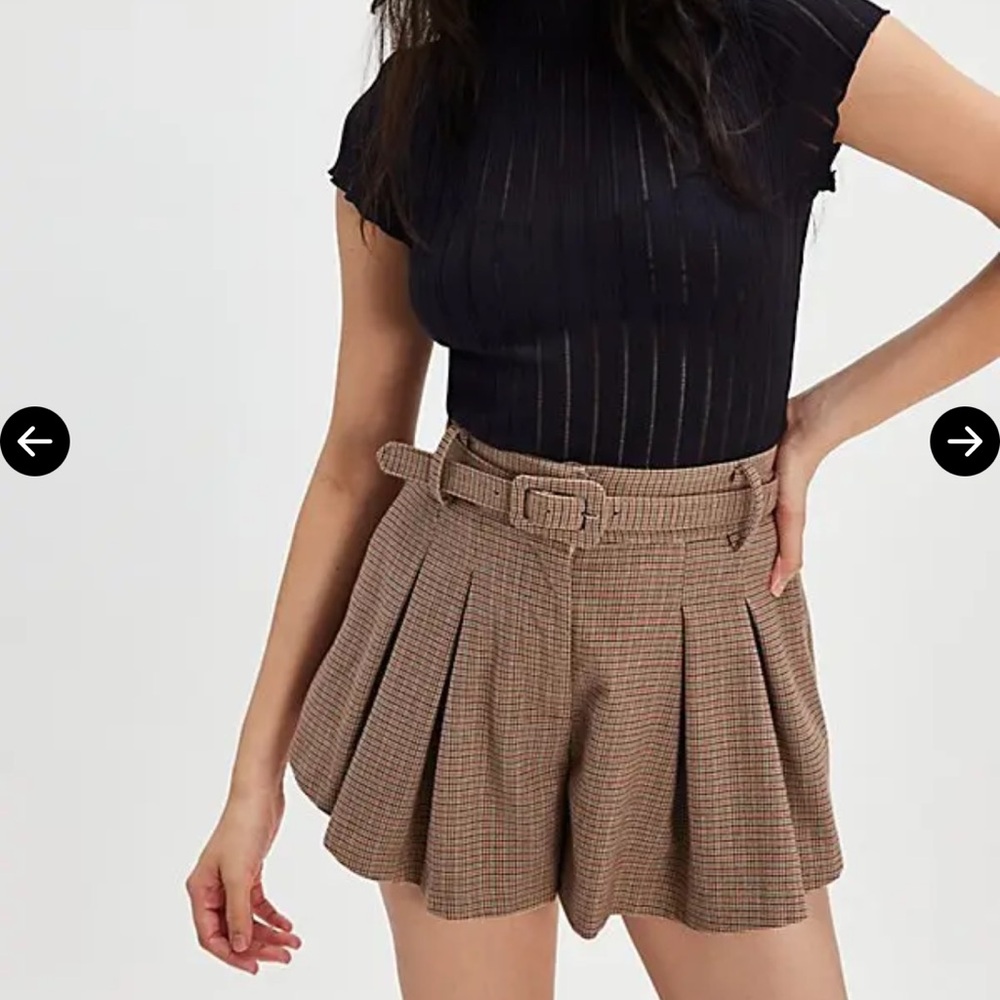 Free People Brown Pleated Shorts